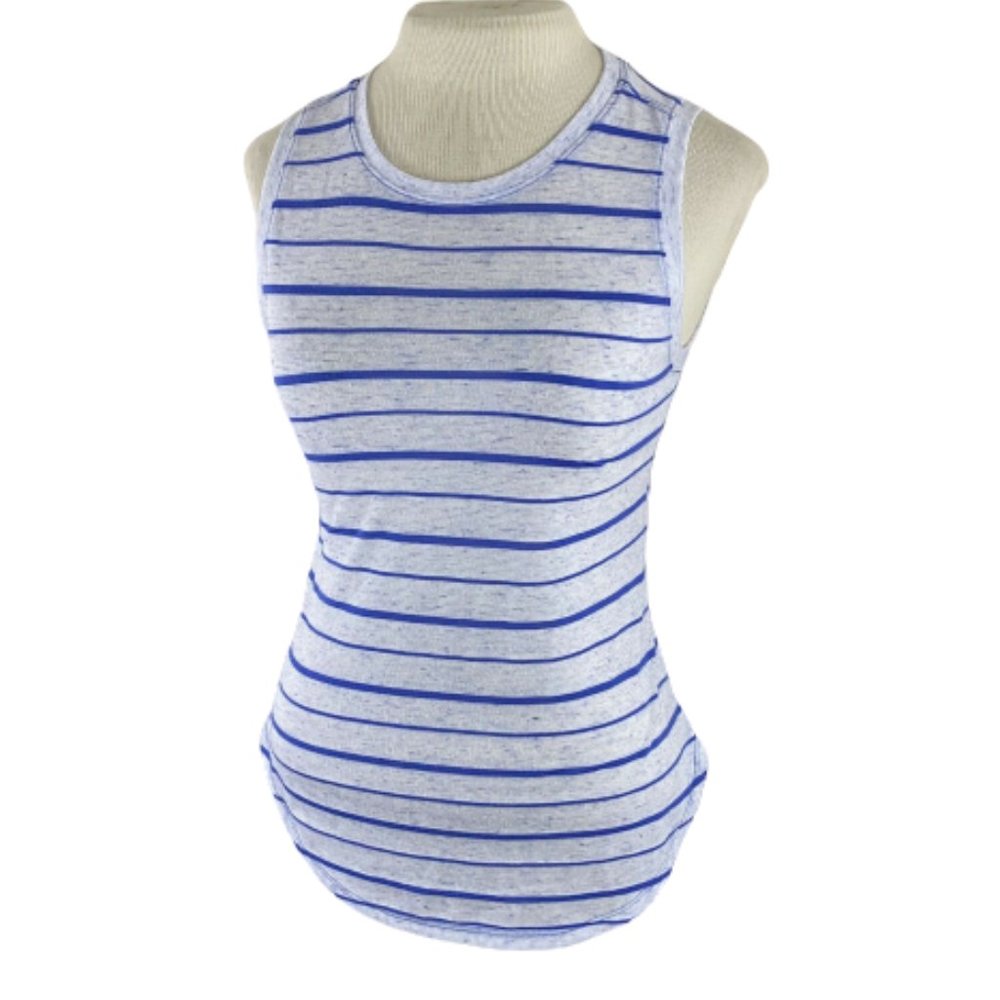 Athleta Stripe Linen Blend Round Bottom Tank Top